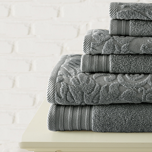 go to casablanca jaquard towel floral collection gray